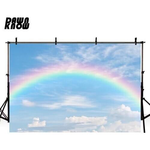 DAWNKNOW Rainbow White Cloud Photography Background Newborn Photocall Photo Shoot Blue Sky Backdrop Children Photo Studio lv785