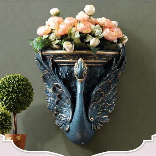 Europe Luxury Home Wall Hanging Resin Swan Vase Crafts Decoration Wall Flower Spot Livingroom Background Mural Art Accessories