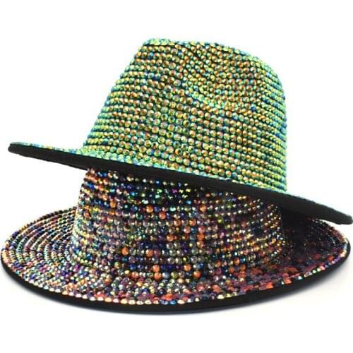 Handmade Rhinestone fedora unisex hat fedoras church jazz hat party club men hat for women wholesale