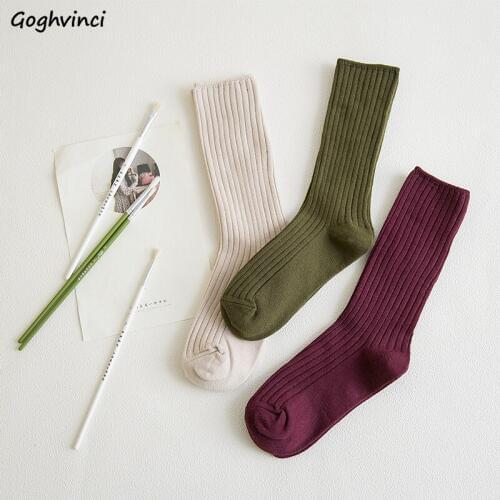 Socks Women Harajuku Winter Trendy Elegant All-match Ulzzang High Elasticity Korean Style Ladies Soft Warm Student Chic Simple