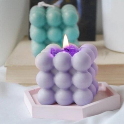 6 Cavities 3D Cube Candle Mould Aromatherapy Candle Mould Baking Mousse Cake Mold Silicone Square Bubble Dessert Mold Home Decor