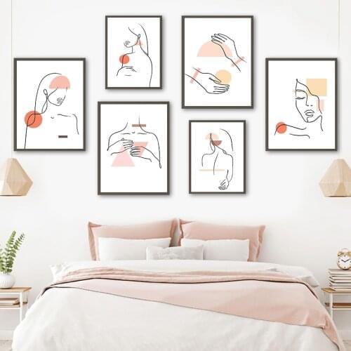 Girl Line Hand Nude Geometry Abstract Wall Art Canvas Painting Nordic Posters And Prints Wall Pictures For Living Room Decor