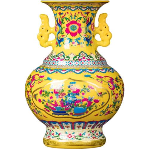 Jingdezhen Ceramic Vase enamel decoration Chinese style living room study retro creative TV cabinet decoration