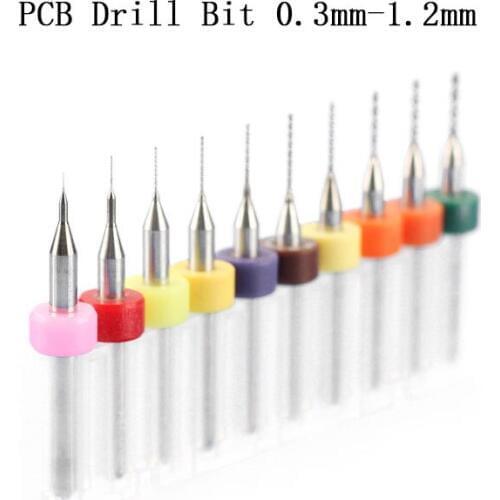 10pcs 0.3mm-1.2mm Tungsten Steel End Mill 3.175mm Shank Drill Bits Woodworking Engraving Cutter Tool CNC PCB Bit