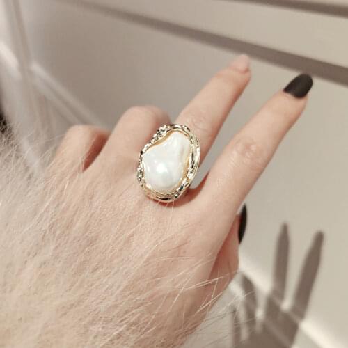 Korean Retro Pearl Shell Ring Fashion Design Ins Cute Opening Adjustable Ring