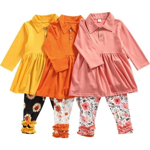 Fashion Children Kids Girl 2Pcs Autumn Outfit Long Sleeve Lapel Tops+Floral Pants Set Outfit Kid Girls Clothes 1-6Y