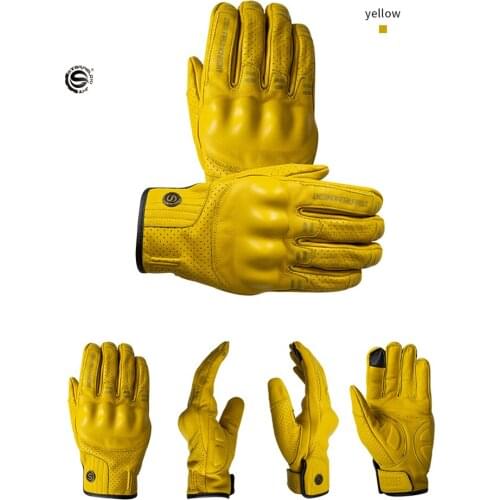 Motorcycle High-Grade Lemon Yellow PVC Sheep Leather Protective Gloves Off-Road Racing Gloves With Touch Screen Black