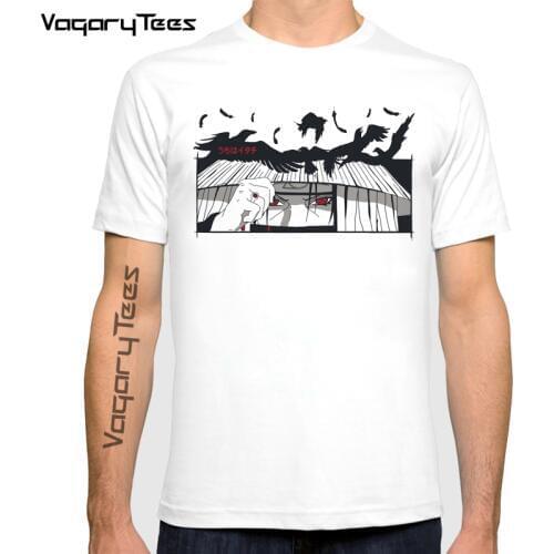 Ninja Dark Forest Naruto Japanese Anime Men Sasuke Cartoon T-shirt Casual Cool Streetwear Tshirt Itachi in the sky with Crows