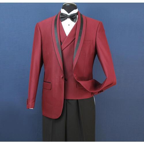 In Stock Mens Formal Wedding Suits Groom Groomsmen Tuexdos Business Wear Shawl Lapel 3 Pi,eces (Jacket+Vest+Pants)