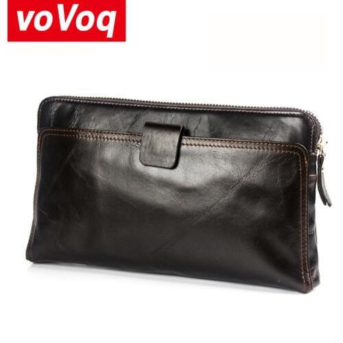 Genuine Leather Male Long Wallet Casual Handbags Mens Business Cell Phone Pouch Money Purse Cowhide Zipper Clutch Bags for Men