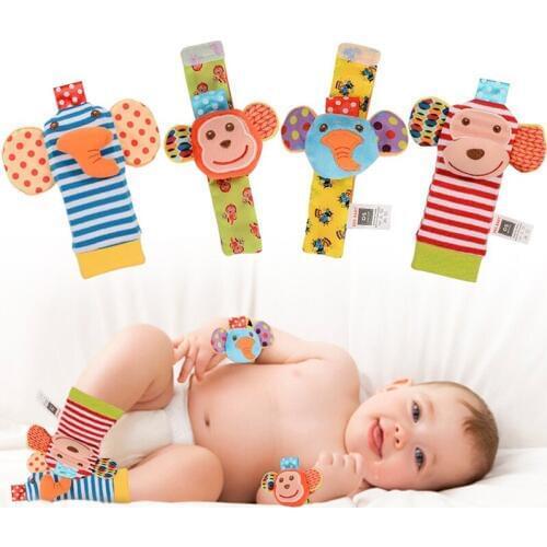 Cartoon Baby Toys 0-12 Months Soft Animal Baby Rattles Children Infant Newborn Plush Sock Baby Toy Wrist Strap Baby Foot Socks