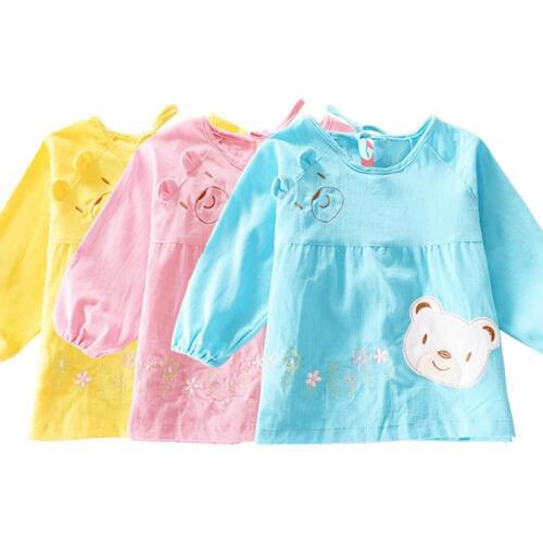 Soft Corduroy Baby Bib Burp Clothes Cartoon Long Sleeve Children Toddler Boy Girls Bear Smock Bibs Apron Kids Feeding Baberos