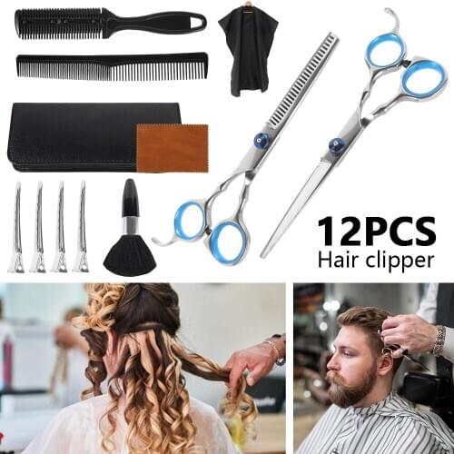 7/9/11/12pcs Hair Cutting Accessories Barber Scissors Set Hairdo Thinning Fluffy Shears Clippers Professional Hairdressing Kits