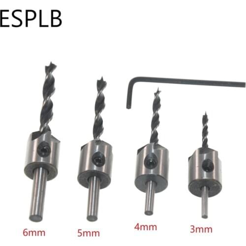 ESPLB 4pcs 3mm-6mm HSS 5 Flute Countersink Drill Bits Set Chamfer Reamer for Woodworking Drill Bit Power Tools