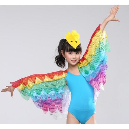 New Yellow Hot Pink Blue Big Sparrow Phoenix Wings Girls Child Dance Swan Ballet dancing Costume Kids Bird Cosplay Costume