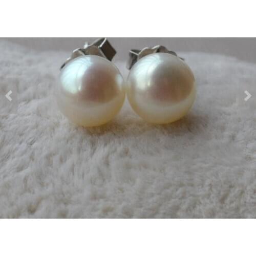 New Arrival Real Pearl Earrings AAA 7-7.5MM White Freshwater Pearl S925 Sterling Silver Stud Jewelry Perfect Wedding Girl Gift