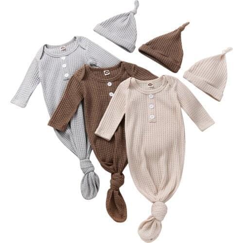 New Sleeping Bag + Hat, Button Decoration Solid Color Simple Style Home Night Clothing