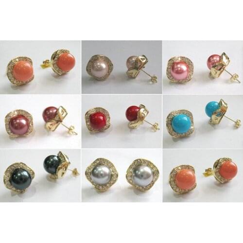 Wholesale New arrival -18GP Elegant 10mm china south sea shell pearl earring -8 color