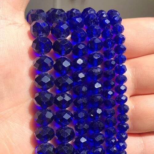 Wholesale Deep Blue Faceted Rondelle Crystal Beads Shiny Loose Spacer Beads for Jewelry Making DIY Bracelet Neckalce 4-12mm 15