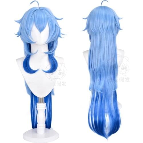 Genshin Impact Cosplay Wigs Ganyu Cosplay Wig Gan Yu Gradient Blue Long Heat Resistant Synthetic Hair Wigs + Wig Cap