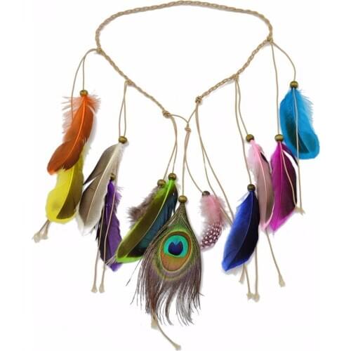 2 Styles Handmade Headband Weave Rope Chain Wooden Beaded Feather Tassel Fashion Hairbands Headdress Accessory For Women Jewelry