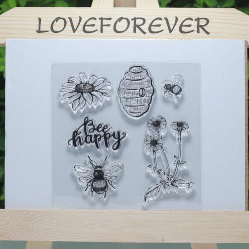 Bee happy Sun flower transparent clear stamp for Scrapbooking/Card Making/Stamp set stationery Birthday fun Decoration Supply