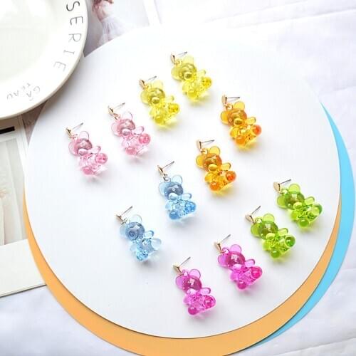 Handmade Creative DIY Transparent Little Bear Earrings Student Soft Sister Ins Exquisite Acrylic Candy Earrings Girl Gifts