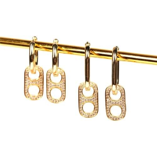 EYIKA Hyperbole gold color Circle Earring inlay white Cubic Zirconia with square/round Glossy hoop earrings punk couple jewelry