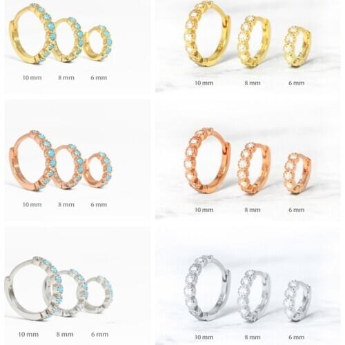 2020 Round Circle Earrings 925 Sterling Silver Huggies Pendientes Turquois CZ Piercing Hoop Earring For Women Girl Fine Jewellry