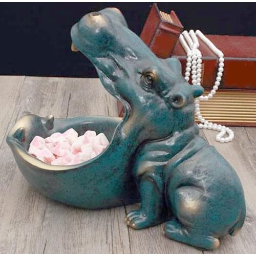 Resin Hippo Figurines Keychain Storage Decoration Home Accessories Porch Animal Statue Ornament Chrimas New Year Gifts