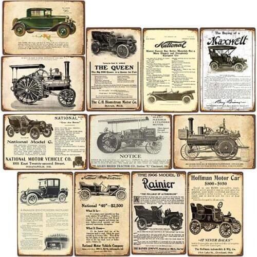 Antique Car Poster Vintage Metal Tin Sign Shabby Chic Plates Pub Bar Garage Wall Decorative Retro Plaque 20x30cm