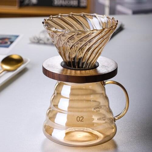 V60 Pour Over Glass Pot 600ml Range Coffee Server Pot Filter with Wood Holder Carafe Hand Drip Coffee Pot Kettle Brewer Barista