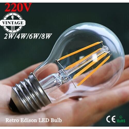 LightInBox AC220V E27 2W 4W 6W 8W COB LED Filament Glass Bulb 1Pcs lastest Antique Retro Edison Incandescent LED lamp