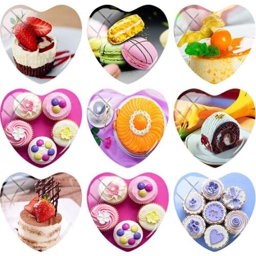 TAFREE 2019 NEW Exquisite dessert Heart 25 mm Glass Cabochon Dome Picture In Cameo Settings Jewelry Making FD108