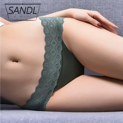 SANDL Womens Panties Female Sexy Lace Underwear Panty Mid-Waist Lingerie Translucent Briefs French Style Underpants M-XL New
