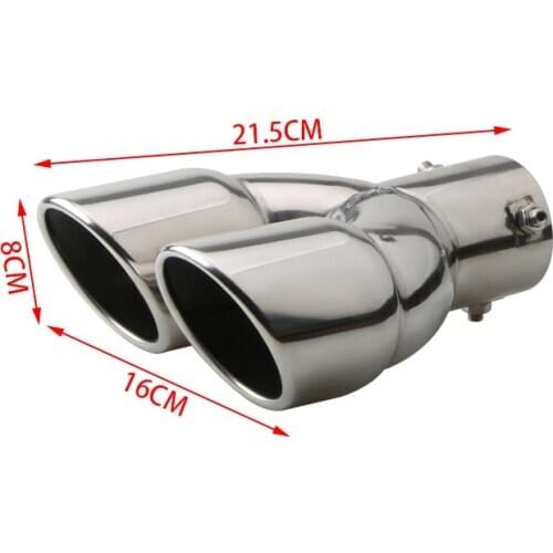 Universal 63X160mm Car Exhaust Tips Stainless Steel Silver Muffler Pipe Auto Dual-outlet Round Exhaust Pipe with 3 Bolt Plug-in