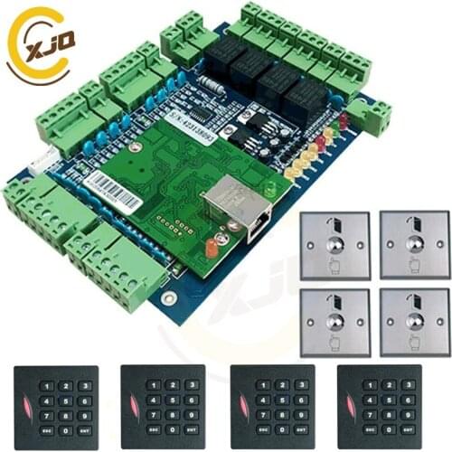 XJQ TCP/IP wiegand Four doors Access Control Panel system with Free software + 4 keypad card readers+4 push buttons