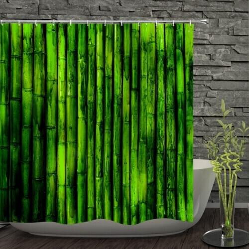 Bamboo Green plant Waterproof Shower Curtain Bath Curtains 3d Print Bathroom Polyester Cloth with 12 Hooks Home Bath Curtain
