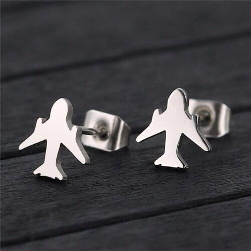 Earrings Women Stainless Steel Airplane Plane Stud Earrings Jewelry Fashion Origami Aircraft Earring aretes de mujer