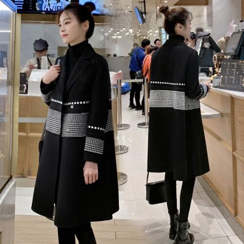 Black Woolen Coat Womens Mid-Length 2021 Spring And Autumn New Large Size Woolen Female Jacket Fashion Wild Lady Outerwear