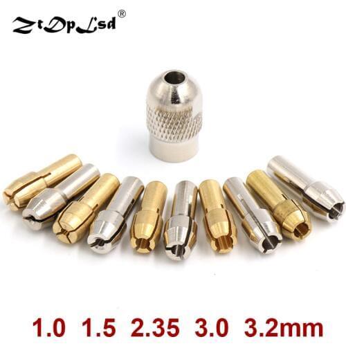 ZtDpLsd 6Pcs Mini Brass Drill Chucks 1.0-3.2mm For Electronic Dremel Collet Clamp Set 4.2/4.8mm Shank Power Chuck Rotary Tool