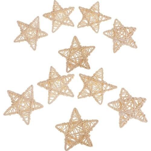10Pcs Natural Rattan Wicker Star Ball Christmas Ornaments 7cm Natural