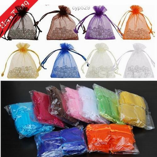 100Pcs/lot Jewelry Bags Packing Drawable Organza Bags 7x9 9x12 10x15 13x18cm Gift Bags Sachet Organza Wedding/Communion Deco 6z