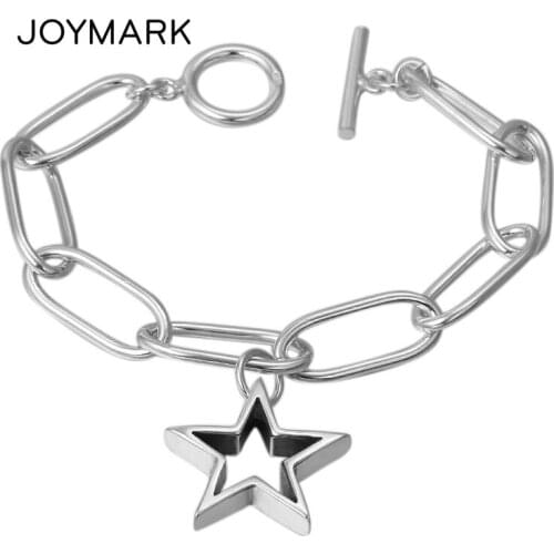 19cm Pure 925 Sterling Silver Bracelet For Couple Men Women Five-pointed Star Charm Bracelet Valentines Day Gift TSB547