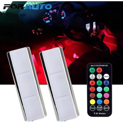 2 PCS Auto Ambient Light Lamp LED Car Decorative Lamp RGB Charging Foot Light LED Wireless Remote Car Interior Atmosphere Light