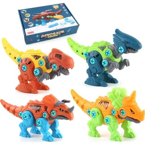 4PCS DIY Assembly For Children Dinosaur Tyrannosaurus Rex Triceratops Unicorns Building Blocks Toys To Boy Kids Gifts