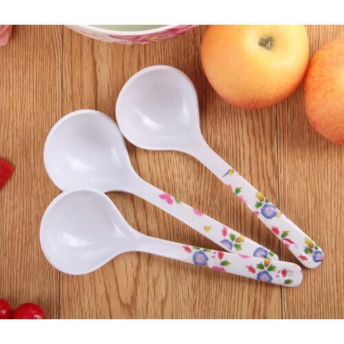 5pcs/lot Creative Soup Spoon Long Flower Imprint Handle Spoons with Tray Kitchen Cooking Tools Tableware KC 1418