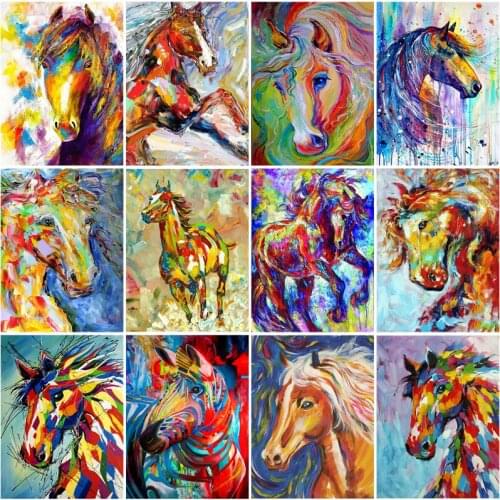Diamond Painting Colorful Horse Full Drill Cross Stitch Kits for Adults Animal Mosaic Art Accessories Rhinestones for Home Decor