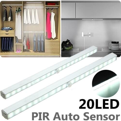 20 LEDS Wireless PIR Auto Motion Sensor Night Light Closet Cabinet Stair Lamp New