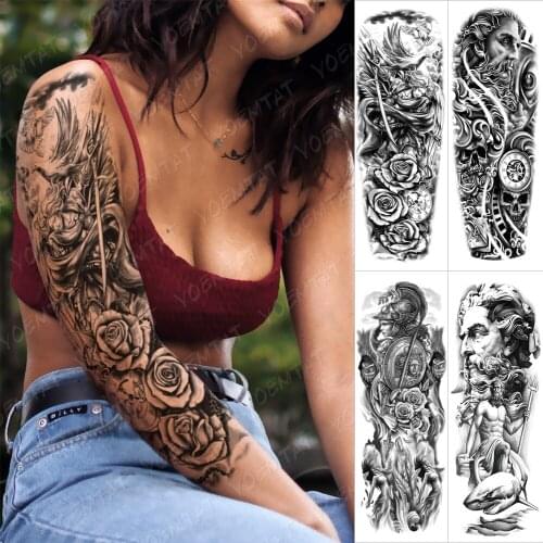 Large Arm Sleeve Tattoo Angel Statue Warrior Waterproof Temporary Tatto Sticker Rose Samurai Body Art Full Fake Tatoo Women Men